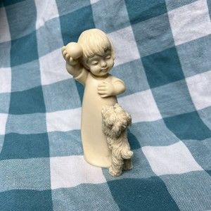 Bianchi Vintage (1979) Alabaster Figurine - Child Playing with Dog Made in Italy